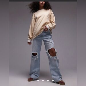We The Free Light Blue Distressed Straight Leg Jeans
